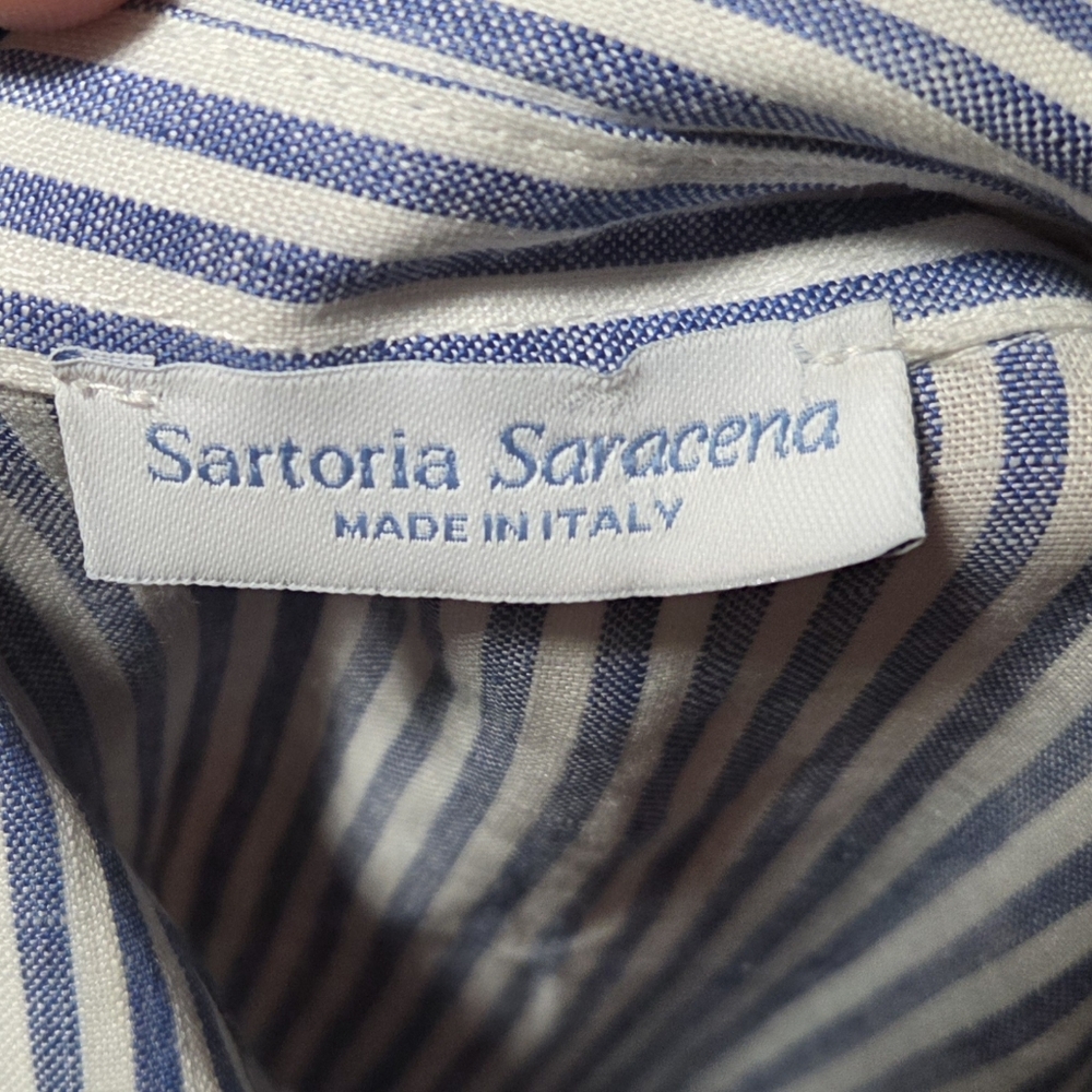 Sartoria Saracena Seersucker Blue & White Striped 100% Linen Maxi Dress Size XS - Picture 5 of 7